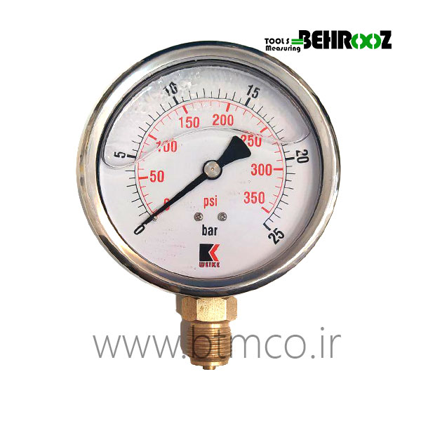 گیج فشار 25 بار صفحه 10 سانت روغنی ویک
          Pressure Gauge 25 Bar WEIKE