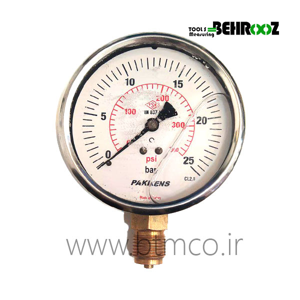 گیج فشار 25 بار صفحه 10 سانت روغنی پکنز
          Pressure Gauge 25 Bar Pakkens